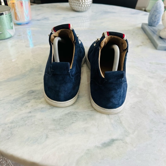 Christian Louboutin F.A.V Fique A Vontage Suede Dark Blue Studded Sneakers - Picture 4 of 6